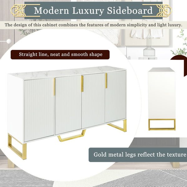 English Elm Trexm Light Luxury Sideboard Gold Legs Marble Top Four Door Storage Cabinet WF295368AAK