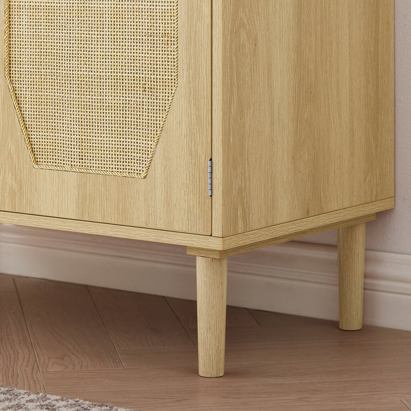 English Elm Kitchen Natural Rattan Door Storage Cabinet Buffet Console with Wine Shelf, 31.5" W x15.8" D x34.6" H, 150LB Top Capacity W1162127385