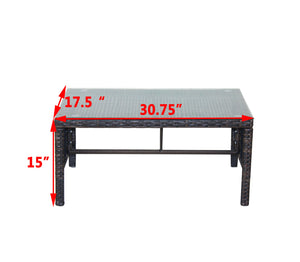 English Elm Outdoor Patio Coffee Table Brown Wicker with 0.2" Tempered Glass Top, Beige Cushion, UV & Water Resistant W20966895