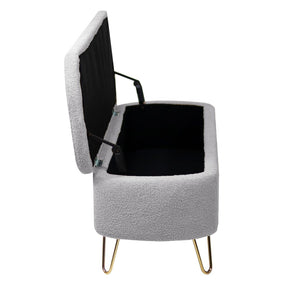 English Elm Grey Faux Fur Storage Bench with Gold Legs Plush Upholstered Seat for Bedroom W117082033