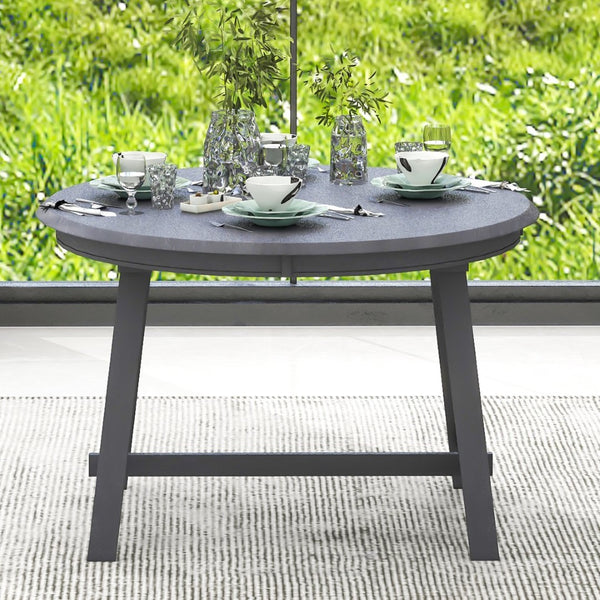 English Elm Trexm Extendable Round Dining Table Acacia Veneer Rubberwood Legs Seats up to Six Gray WF299347AAE