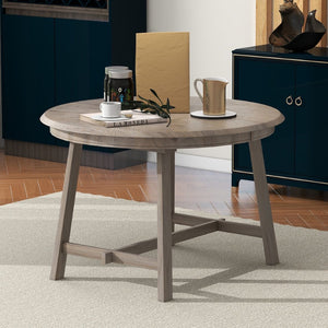 English Elm Trexm Extendable Round Dining Table Acacia Veneer Rubberwood Legs Seats up to Six Natural Wood Wash WF299347AAD