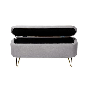 English Elm Grey Faux Fur Storage Bench with Gold Legs Plush Upholstered Seat for Bedroom W117082033