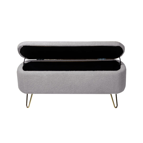 English Elm Grey Faux Fur Storage Bench with Gold Legs Plush Upholstered Seat for Bedroom W117082033