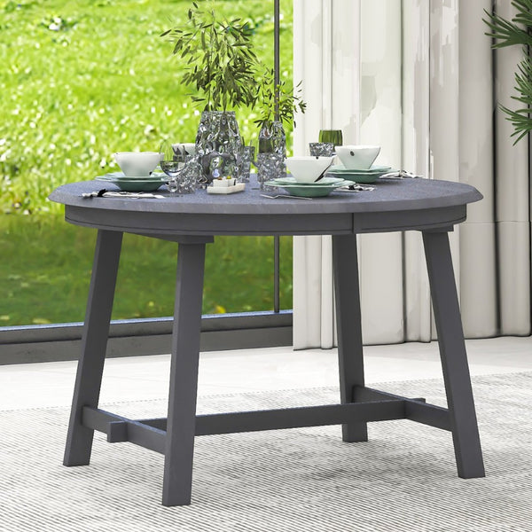 English Elm Trexm Extendable Round Dining Table Acacia Veneer Rubberwood Legs Seats up to Six Gray WF299347AAE