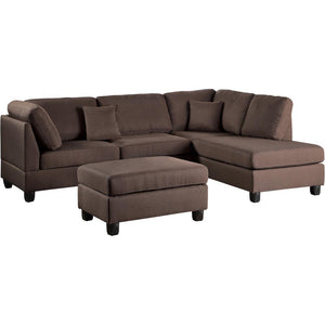 English Elm Chocolate 3-Piece Reversible Chaise Sectional Sofa with Ottoman, Linen-Like Fabric, Plush Cushions, Modern Comfort B011S00307