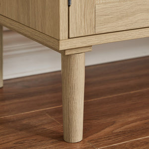 English Elm Kitchen Natural Rattan Door Storage Cabinet Buffet Console with Wine Shelf, 31.5" W x15.8" D x34.6" H, 150LB Top Capacity W1162127385