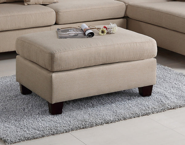 English Elm Sand 3-Piece Reversible Chaise Sectional Sofa with Ottoman — Linen-Like Sand Fabric, Plush Cushions B011S00308