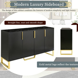 English Elm Trexm Light Luxury Sideboard Gold Legs Marble Top Four Door Storage Cabinet WF295368AAB