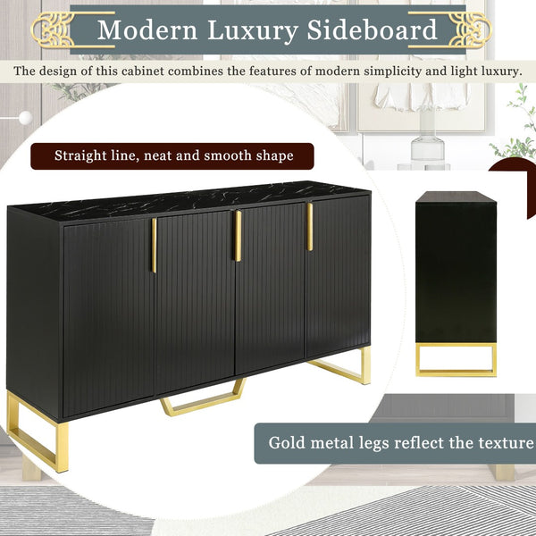 English Elm Trexm Light Luxury Sideboard Gold Legs Marble Top Four Door Storage Cabinet WF295368AAB