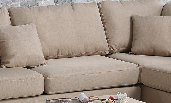 English Elm Sand 3-Piece Reversible Chaise Sectional Sofa with Ottoman — Linen-Like Sand Fabric, Plush Cushions B011S00308