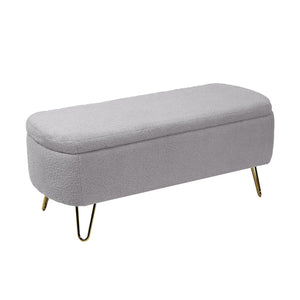 English Elm Grey Faux Fur Storage Bench with Gold Legs Plush Upholstered Seat for Bedroom W117082033