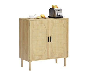 English Elm Kitchen Natural Rattan Door Storage Cabinet Buffet Console with Wine Shelf, 31.5" W x15.8" D x34.6" H, 150LB Top Capacity W1162127385