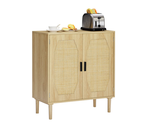 English Elm Kitchen Natural Rattan Door Storage Cabinet Buffet Console with Wine Shelf, 31.5" W x15.8" D x34.6" H, 150LB Top Capacity W1162127385