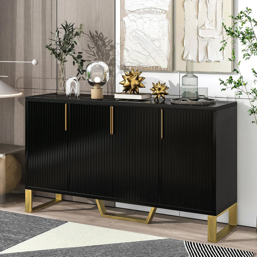 English Elm Trexm Light Luxury Sideboard Gold Legs Marble Top Four Door Storage Cabinet WF295368AAB