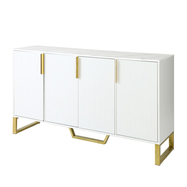 English Elm Trexm Light Luxury Sideboard Gold Legs Marble Top Four Door Storage Cabinet WF295368AAK