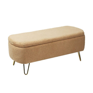 English Elm Grey Faux Fur Storage Bench with Gold Legs Plush Upholstered Seat for Bedroom Camel W117082031