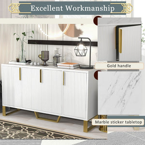 English Elm Trexm Light Luxury Sideboard Gold Legs Marble Top Four Door Storage Cabinet WF295368AAK
