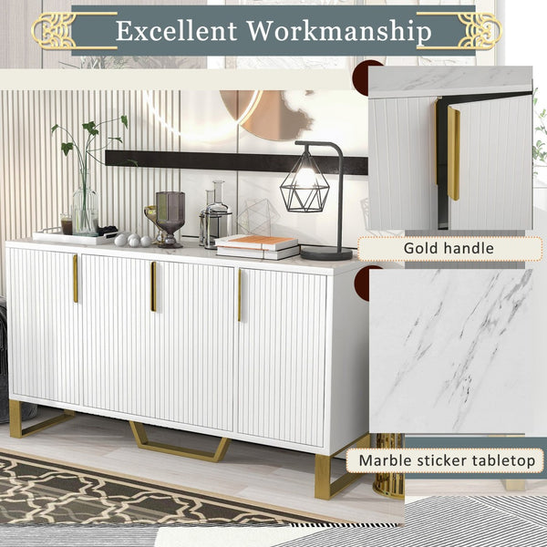 English Elm Trexm Light Luxury Sideboard Gold Legs Marble Top Four Door Storage Cabinet WF295368AAK