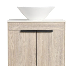 English Elm 24" Modern Floating Bathroom Vanity Set With Ceramic Sink & Soft-Close Doors - White Oak Design W999S00019