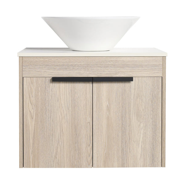 English Elm 24" Modern Floating Bathroom Vanity Set With Ceramic Sink & Soft-Close Doors - White Oak Design W999S00019