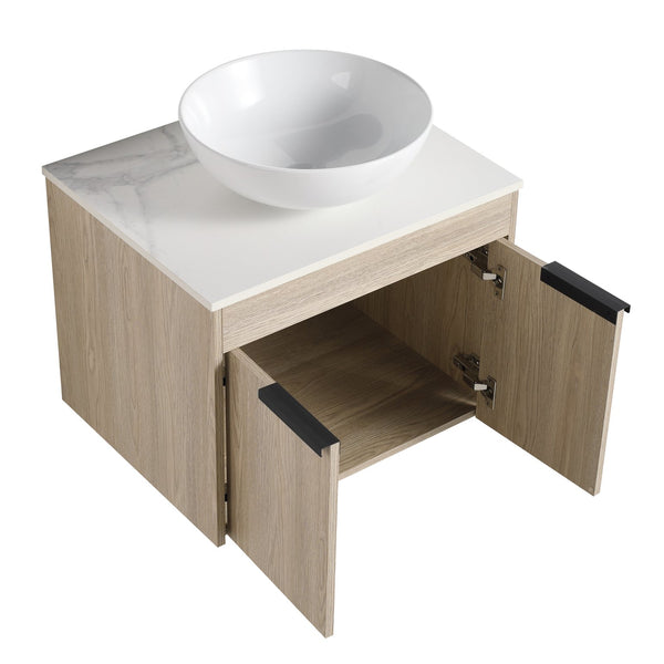 English Elm 24" Modern Wall-Mounted Bathroom Vanity Set With Ceramic Sink & Soft Close Doors For Stylish Storage W999S00015