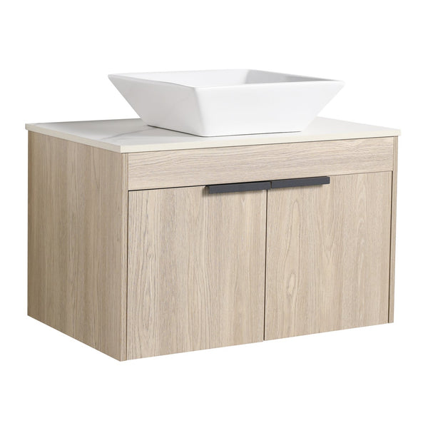 English Elm 30" Modern Floating Bathroom Vanity Set With Ceramic Sink, Soft-Close Doors & Stylish Storage Space W999S00022