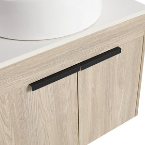 English Elm 24" Modern Wall-Mounted Bathroom Vanity Set With Ceramic Basin & Soft-Close Doors For Stylish Storage W999S00016