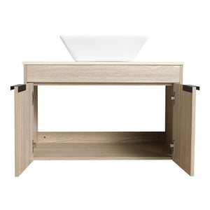 English Elm 30" Modern Floating Bathroom Vanity Set With Ceramic Sink, Soft-Close Doors & Stylish Storage Space W999S00022