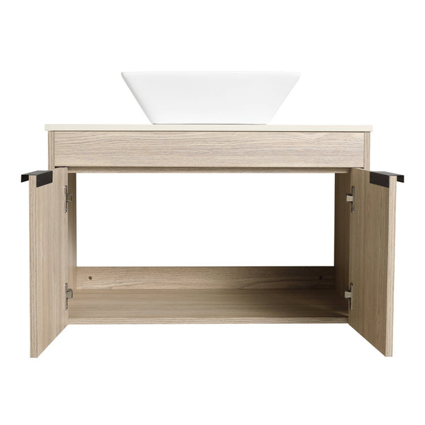 English Elm 42" Modern Floating Bathroom Vanity Set With Ceramic Sink & Storage Shelves For Elegant Spaces W999S00291