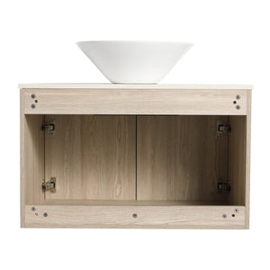 English Elm 30''Modern Floating Bathroom Vanity Wall Mounted White Oak with Ceramic Vessel Sink & Soft-Close Doors W999S00024