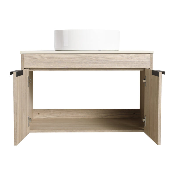 English Elm 30" Modern Floating Bathroom Vanity Set With Ceramic Sink & White Stone Top - Wall-Mounted Elegance W999S00021