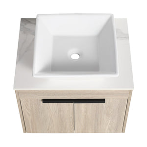 English Elm 24" Modern Floating Bathroom Vanity With Ceramic Sink, Soft-Close Doors & Ample Storage Solution W999S00017