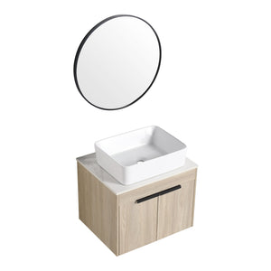 English Elm 24" Modern Floating Bathroom Vanity With Ceramic Basin Set, White Oak, Soft-Close Doors & Storage W999S00018