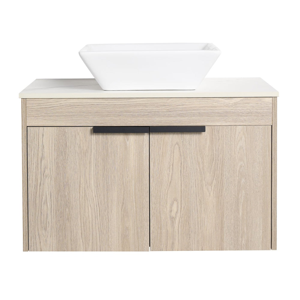 English Elm 30" Modern Floating Bathroom Vanity Set With Ceramic Sink, Soft-Close Doors & Stylish Storage Space W999S00022