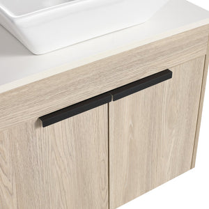 English Elm 36" Modern Floating Bathroom Vanity With Ceramic Sink, White Stone Slab, Soft-Close Doors & Storage W999S00287