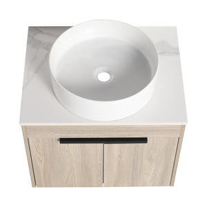 English Elm 36" Modern Floating Bathroom Vanity With Ceramic Sink, White Stone Slab & Smart Storage Solutions W999S00288