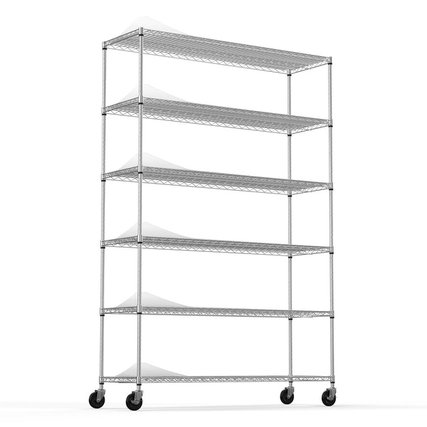 English Elm 6 Tier Heavy Duty Wire Shelving Unit 6000 lb Capacity NSF Certified Adjustable Shelves on Wheels Chrome W155079891
