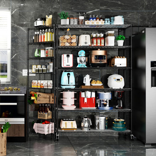 English Elm 6 Tier Heavy Duty Wire Shelving Unit 6000 lb Capacity NSF Certified Adjustable Shelves on Wheels Black W155079890
