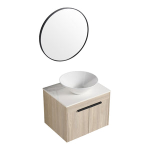 English Elm 24" Modern Floating Bathroom Vanity Set With Ceramic Sink & Soft-Close Doors - White Oak Design W999S00019