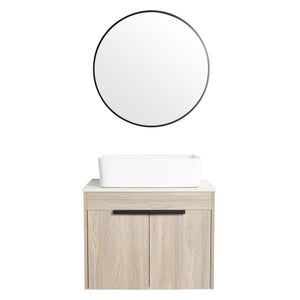 English Elm 24" Modern Floating Bathroom Vanity With Ceramic Basin Set, White Oak, Soft-Close Doors & Storage W999S00018
