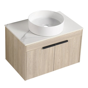 English Elm 30" Modern Floating Bathroom Vanity Set With Ceramic Sink & White Stone Top - Wall-Mounted Elegance W999S00021