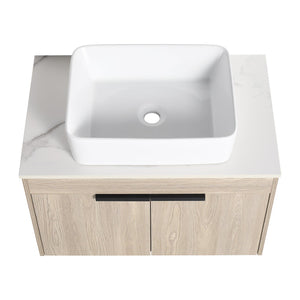 English Elm 42" Modern Wall-Mounted Bathroom Vanity With Ceramic Art Sink & Dual Storage Shelves For Style W999S00290