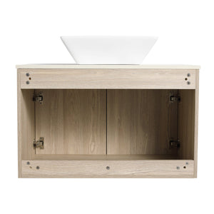 English Elm 42" Modern Floating Bathroom Vanity Set With Ceramic Sink & Storage Shelves For Elegant Spaces W999S00291