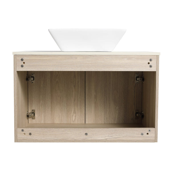English Elm 42" Modern Floating Bathroom Vanity Set With Ceramic Sink & Storage Shelves For Elegant Spaces W999S00291