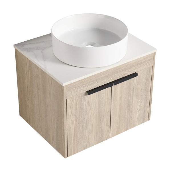 English Elm 24" Modern Wall-Mounted Bathroom Vanity Set With Ceramic Basin & Soft-Close Doors For Stylish Storage W999S00016