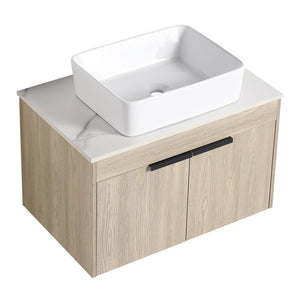 English Elm 30" Modern Wall-Mounted Bathroom Vanity Set With Soft-Close Doors & Ceramic Basin For Stylish Spaces W999S00023