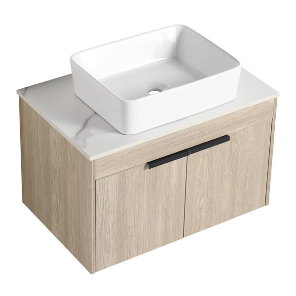 English Elm 30" Modern Wall-Mounted Bathroom Vanity Set With Soft-Close Doors & Ceramic Basin For Stylish Spaces W999S00023
