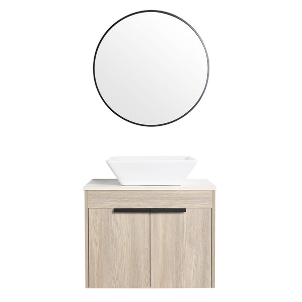 English Elm 24" Modern Floating Bathroom Vanity With Ceramic Sink, Soft-Close Doors & Ample Storage Solution W999S00017