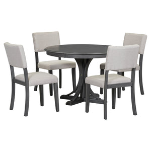 English Elm Trexm Retro Round Birch Veneer Dining Set Seats Four with Cushioned Upholstered Chairs ST000079AAE